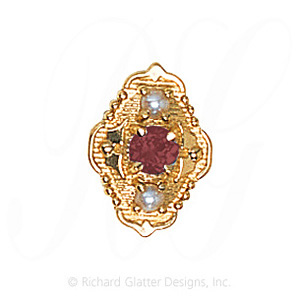 GS511 PT/PL - 14 Karat Gold Slide with Pink Tourmaline center and Pearl accents 